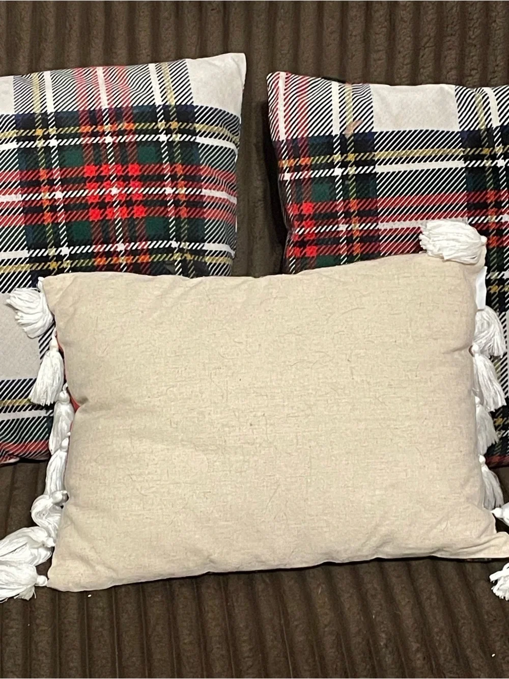 Holly Jolly Red Plaid Holiday Throw Pillow